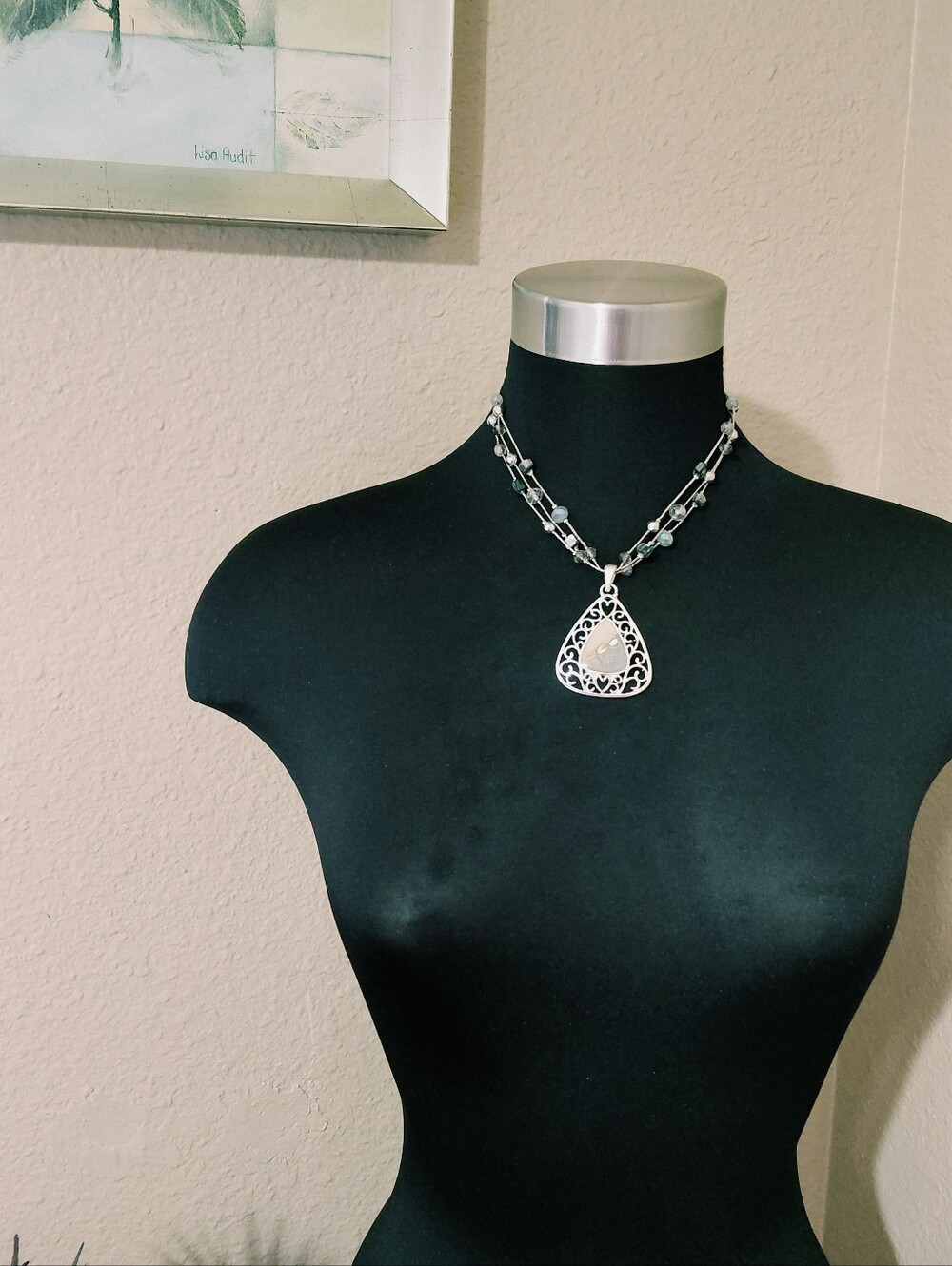 New Silver Filigree Glass Bead Necklace Multi Strand